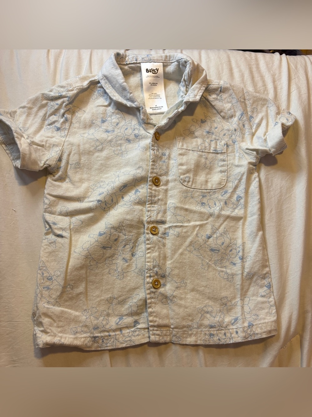 Blue Short-Sleeve Button-Down Bluey Shirt for Kids
